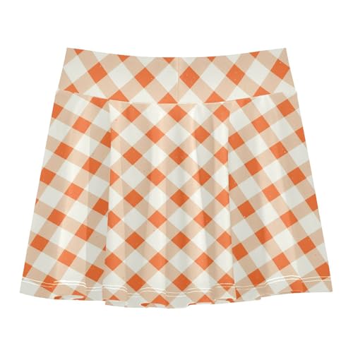 Orange Gingham Girls Tennis Skirts with Built-in Shorts Skirt for Toddler Girl Youth Cheer Skirt3
