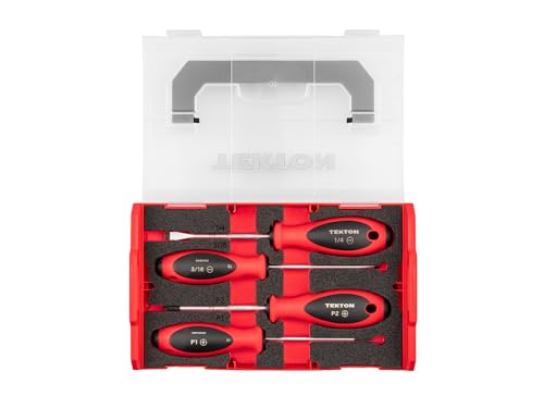 Image of TEKTON Phillips and Slotted Screwdriver Set, 4-Piece | DWZ90603 | 4 Inch Shanks, P1 - 2, 3 /16 - 1 /4 in., Mini Stacking Tool Box, Custom Foam
