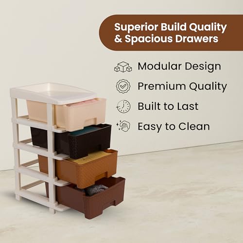 Image of KITCHIVO Plastic Modular Drawer Storage Chest Of Drawers Organizer Storage Box, Large Stomo Racks For Multipurpose Anti-slip Shoes Organizers (Coffee & Chocolate, 4 Layer)