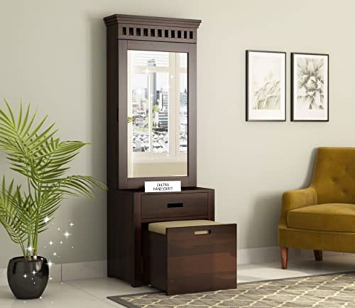 Image of Solid Wood Wooden Dressing Table for Bedroom with 2 Drawer, Mirror and Huge Storage Space | Long Dresser Table with Mirror | (Antique-Style-03)