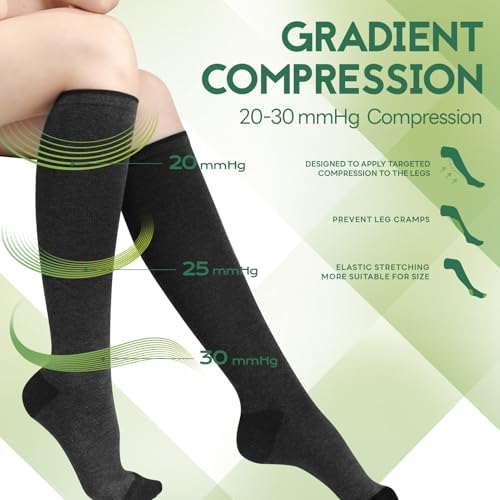 Bamboo Viscose Compression Socks for Women (6 Pairs) 20-30 mmHg Knee High Support for Nurses Travel Pregnant3