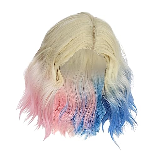 Sharplace Pink Blue Ombre, Costume, Blonde White, Women Short Wavy, Heat Resistant Synthetic Hair
