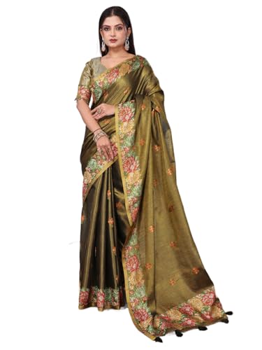 Image of SWORNOF Gold-Toned Woven Design Silk Zari Tissue Saree | Saree for Women | Soft and Skin Friendly