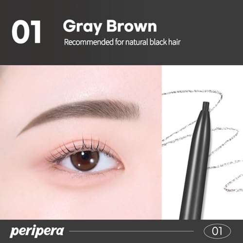 Image of PERIPERA Speedy Skinny Brow (01 Gray Brown),1.5mm Precise Eyebrow Pencil, Dual-Sided Fine Tip Shades, Define Fills Brow Make up, K Beauty, Korean Make-up, Safe for Sensitive Skin