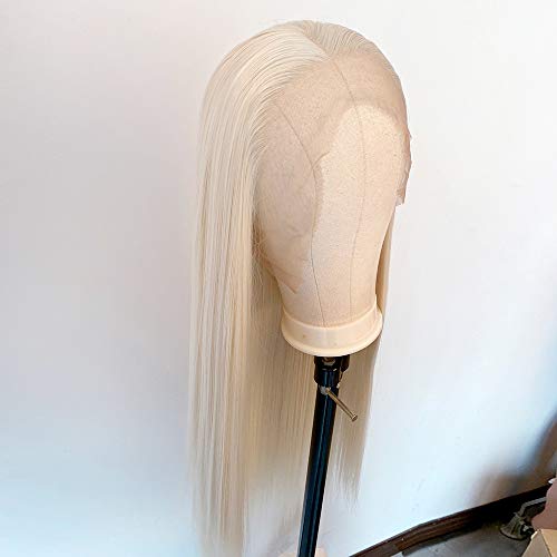 ENTRANCED STYLES Platinum Blonde Lace Front Wigs for Women Long Straight Wigs Pre Plucked 60# Color Natural Looking Wig for Daily&Party Use Heat Resistant Fiber