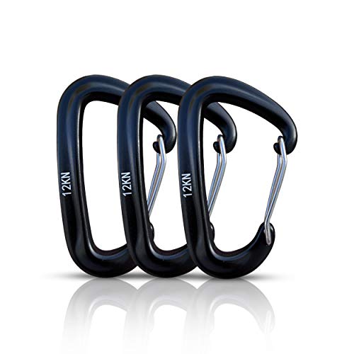 Holesto Mousqueton d'une capacité de Charge de 1200 kg, Jeu de 3 mousquetons avec Crochet à cliquet, pour Les hamacs, Le Camping, la randonnée, la pêche, etc. Qualité supérieure Cover