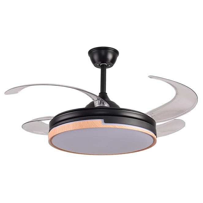 BEL AIR HOME - Ventilador de Techo ROBIN - Motor DC - Aspas Desplegables - Luz Led 36W (3000K, 4000K, 6500K) - Mando a Distancia Incluido (BLANCO) (NEGRO/MADERA)