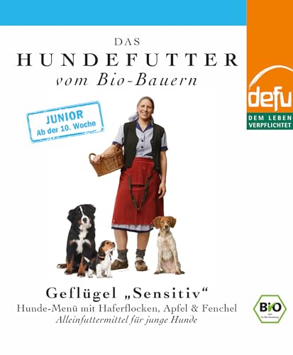 defu Hundefutter | 6 x 800 g | Junior Bio Geflügel Sensitiv | Premium Bio Nassfutter Menü für Junge Hunde