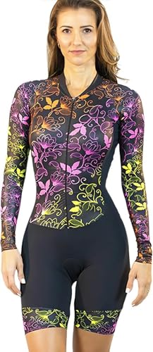 Traje de ciclismo de una pieza para mujer, de 6 colores, manga larga, secado rápido, con bolsillos, 6, Small