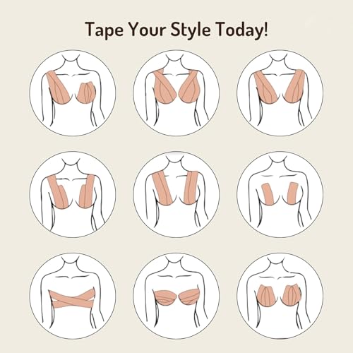 Image of HSR Boob Tape Kit - Breathable Instant Boob Tape with 10 Nipple Pasties for Fashion, with 36 Strips Double Sided Tape for Clothes, and 1 Pair Reusable Nipple Cover for Women