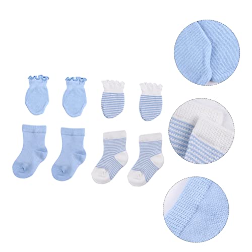 Homoyoyo 4pairs Newborn Socks Mittens Set Ankle Socks Gloves Fluffy Comfortable3