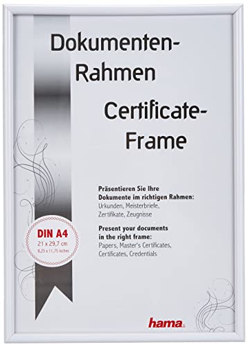 Hama Bilderrahmen Sevilla DIN A4 (21 x 29,7 cm) mit Papier-Passepartout 15 x 20 cm, hochwertiges Glas, Kunststoff Rahmen, zum Aufh&auml;ngen, wei&szlig; (Packung mit 2)