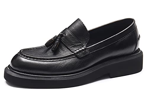 Santimon Men's Loafers Slip-ons Leather Formal Dress Tassel Penny Loafers Fashion Thick Sole Casual Shoes for Men