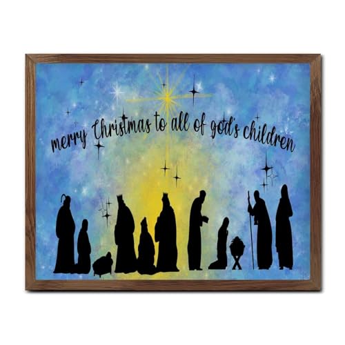 Panneau de Noël Oh Holy Night encadré en bois vintage chrétien décoration maison 40x50 cm