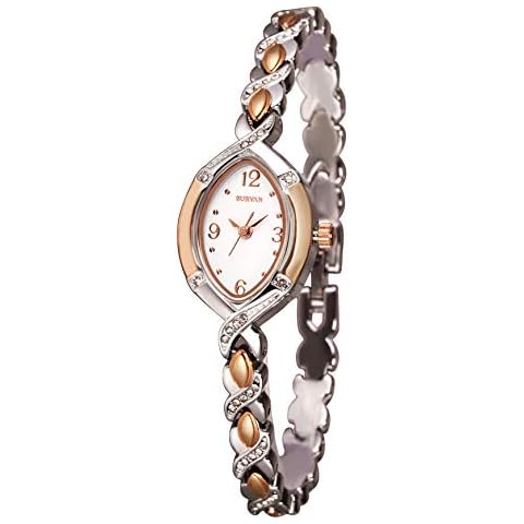 SURVAN WatchDesigner Japanese-Quartz Fashion Wrist Watch for Women 18k Yellow Gold Ion-Plated Rose Gold Stainless Steel Strap Bracelet Watch (Silver) Cover