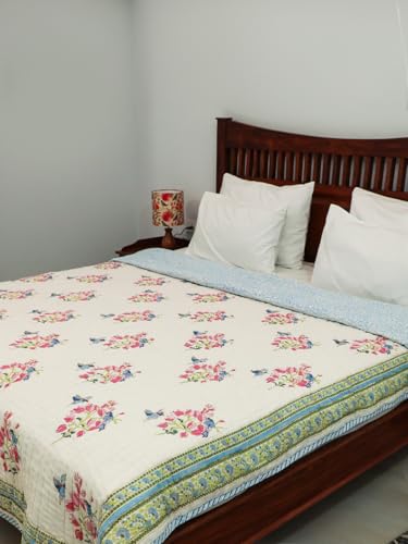 Image of Bougainvillea Ac Dohar Double Bed | Uniform Cotton Filling Duvet | 100% Cotton Soft & Cozy AC Blanket | Lightweight Reversible Design Quilt | Color - White