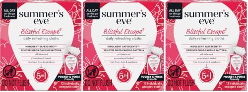 Summer's Eve Blissful Escape Daily Refreshing Feminine Wipes, Removes Odor, pH Balanced, 12 Count, 3 Pack