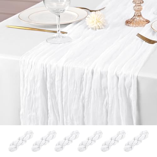 6 Stück Weiß Tischläufer 55 x 300 cm Käsetisch Tischläufer rustikaler Gaze Tischläufer Romantische Lange Lange Stoffkäse Käse Tisch Läufer für Hochzeitsfeier Brautbabyparty