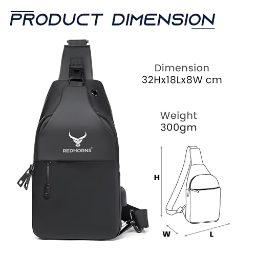Image of REDHORNS Waterproof Crossbody Chest Bag for Men and Women Fashion Sling Bag With Adjustable Shoulder Strap, Multipurpose Cross Body Backpack with 4 Pockets, USB Charging Port and Earphone Hole