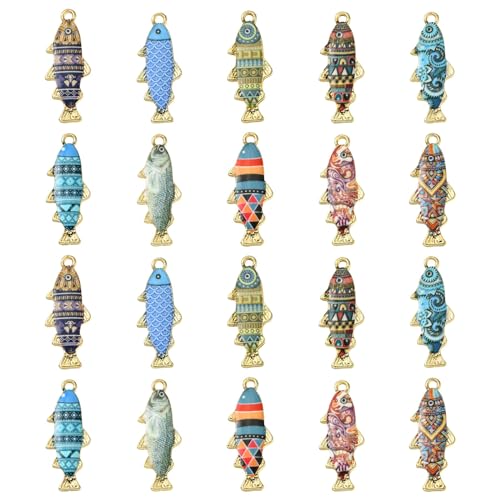 KitBeads 40pcs Enamel Fish Charms Flower Printed Marine Life Sea Animal Lucky Koi Fish Charms for Jewelry Making Bracelets Bulk