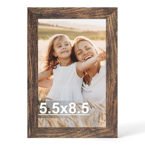 Hongkee 5.5 x 8.5 Diploma Frame Made of Real Glass and Wooden Frame Horizontal and Vertical Display for Wall or Tabletop (Rustic Brown 1 Pack)