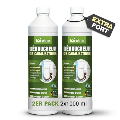 Bio-Chem – Déboucheur de canalisations professionnel liquide 2L, spécial cheveux et résidus de...
