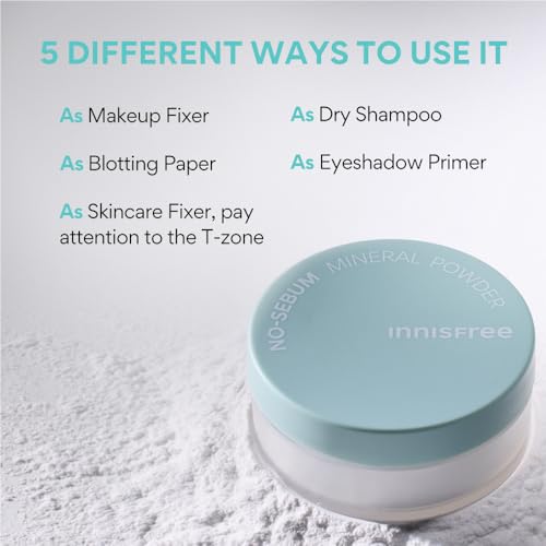 innisfree No Sebum Mineral Natural Powder 5 Grams For Oil Control For Oily Skin, Makeup Fixer & Reduces Hair Greasiness-3 In 1 Power, Korean Makeup - Image 6