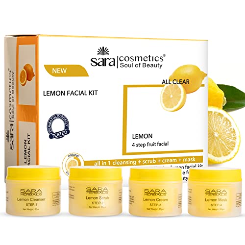 Image of Sara Lemon 4-Step Fruit Facial Kit For Brightening And Nourishing Skin | All in 1 ( Cleansing + Scrub + Cream + Mask ) | Suitable For All Skin Type ,(4 x 50 ) gm