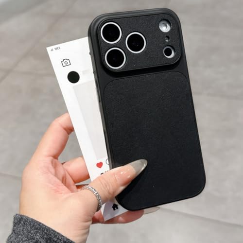 Coque iPhone 16 Pro Max Anti-Traces Rigide Similicuir Noir à Grande Fenêtre