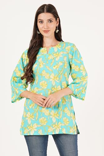 Image of Amazon Brand - Anarva Jaipuri Cotton Printed Short Kurti for Women