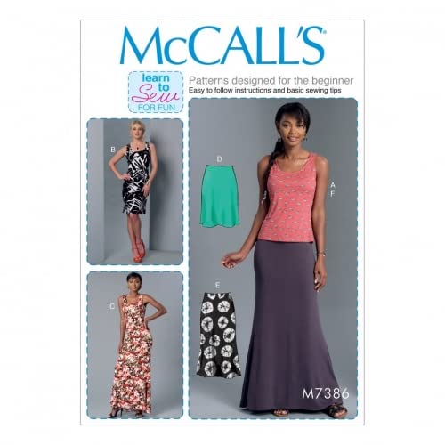 McCalls Ladies Easy Learn to Sew Sewing Pattern 7386 Knit Tank Top, Dresses & Skirts