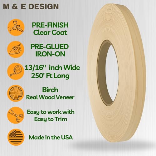 Pre Finish & Pre-Glued Edge Banding Birch 13/16" x 250' Roll - Easy Application Iron-On Edge Banding - Image 3