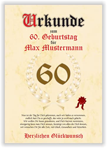 Urkunde zum 60. Geburtstag - Glückwunsch Geschenkurkunde personalisiertes Geschenk mit Name und Spruch Karte Geschenkidee Mann Frau Cover