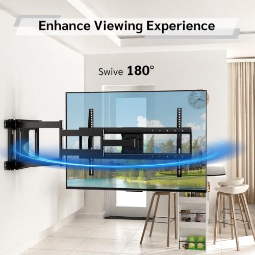 Image of Long Arm TV Wall Mount with 180Swivel and Tilt +5 /-20 Level Adjustment, TV Bracket Screen for TVs 37-75 Inches,Hold up 132LBS,Max VESA 600x400mm