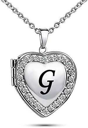 KunBead Jewelry Love Heart Photo Picture Locket Necklace Name Letter Initial Alphabet Pendant Necklace for Women Girls