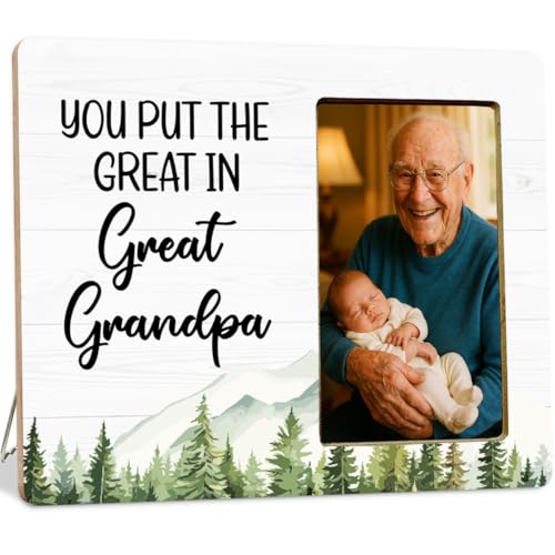 LUERHUI Great Grandpa Baby Announcement Gifts Picture Frame for Grandfather, You Put the Great in Great Grandpa Wooden Picture Frames