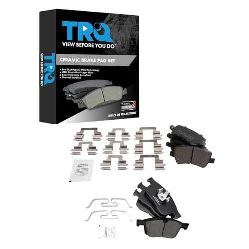 TRQ Front and Rear Brake Pad Set Ceramic Hardware Compatible with 2016-2017 Volvo XC60