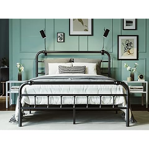 FSCHOS Full-Size-Bed-Frame-with-Headboard and Footboard, 18 Inch Metal Platform , Premium Steel Heavy Duty Bed Frame Full No Box Spring Needed, Easy Assembly, Black Cover