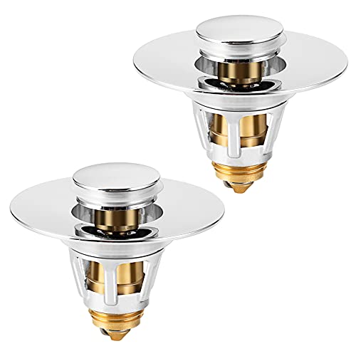 Drifop Universal Bathroom Sink Stopper, Basin Pop-Up Sink Drain Strainer, Bathroom Sink Plug With Stainless Steel Hair Catcher For 1.1-1.5 Inch Drain(2 Pcs, Silver) #TOP12