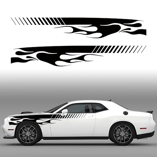 Flame Graphics Car Body Side Sticker Compatible with Challenger,Flame Racing Sports Decal Decoration Exterior Accessories (Black)