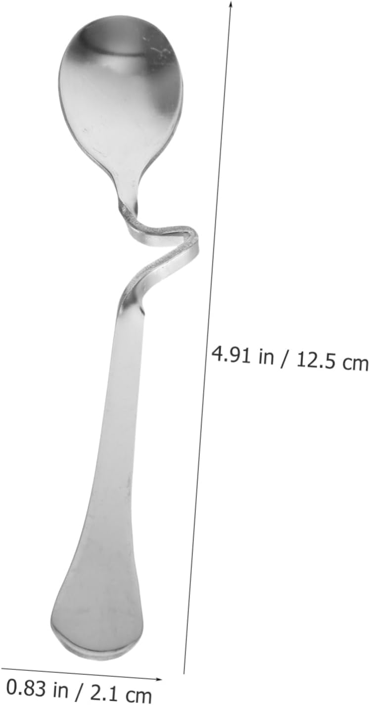 OUNONA 6pcs Curved Stainless Steel Spoons Set Mixing Stirring Spoons for Espresso Tea and Sugar