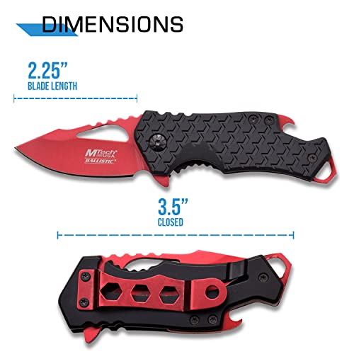 Mtech Usa – Spring Assisted Folding Knife – Red Fine Edge Stainless Steel Blade With Black Nylon Fiber Handle, Bottle Opener, Pocket Clip, Tactical, Edc, Self Defense- Mt-A882Rd #TOP1