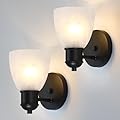 MrSconce Wall Sconces Set of Two, Matte Black Vanity Lights for Bathroom, Modern Wall Light Fixtures Mount Lamp with Cloudy-Patterned Glass for Bedroom Mirror Living Room Hallway Kitchen