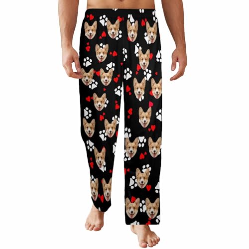 Custom Mens Pajama Pants Personalized Casual Pj Bottoms with Photo Face Sleepwear Pants for Men Christmas Holiday
