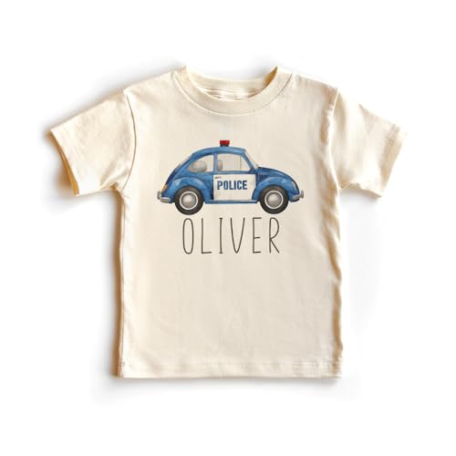 Personalized Police Car Kids Shirt - Custom Name Boys And Girls Natural Toddler & Youth Graphic Tee