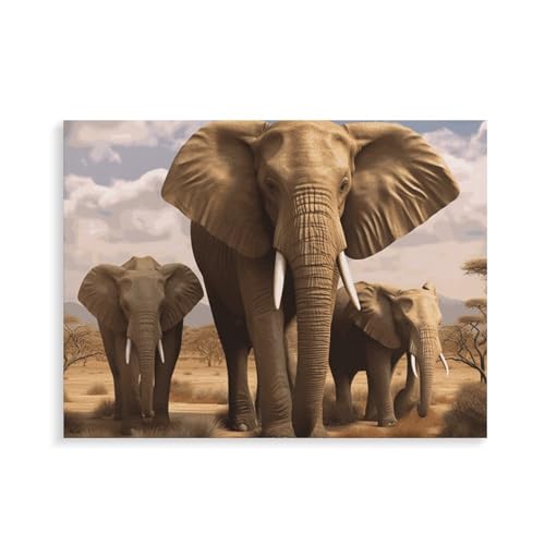 Peinture par numéros famille d'éléphants pour s'occuper le week-end et décorer un salon cocooning