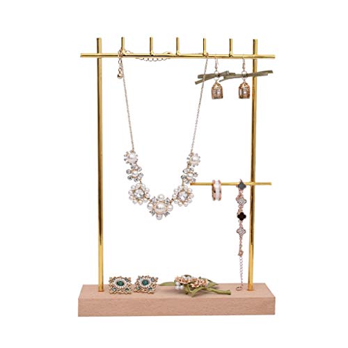 Preisvergleich Produktbild SSMDYLYM Massivholz Metall Ohrringe Display Halter Halskette Anhänger Display Stand Schmuck Display Halter Armbänder anzeigen Rack