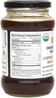 INDIGENOUS HONEY USDA Certified Organic Raw Wild Blossom Honey, Unfiltered Small-Batch Micro-Lot Harvest, Glass Jar, Single-Origin, 17.64 oz