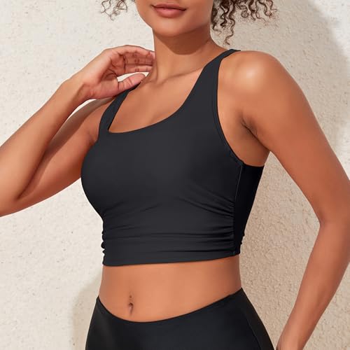 Hilor Women's Modest Underwire Bikini Tops Longline Swim Top Push Up Cropped Tankini Swimsuits3