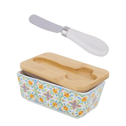 Penitue Mantequera con Tapa, Mantequera de Cerámica con Cuchillo Versátil Recipiente de Almacenamiento y Bandeja Servir Ideal La Encimera Ideal Como Regalo para Mujeres Madres